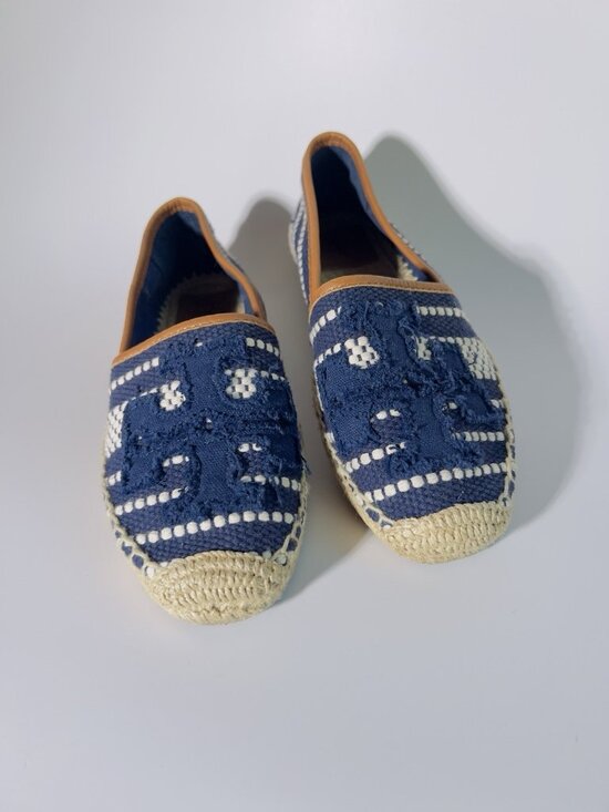 Tory Burch Shoes - Tory Burch Ines Espadrille Flats Blue Canvas Logo Size 6 No Box